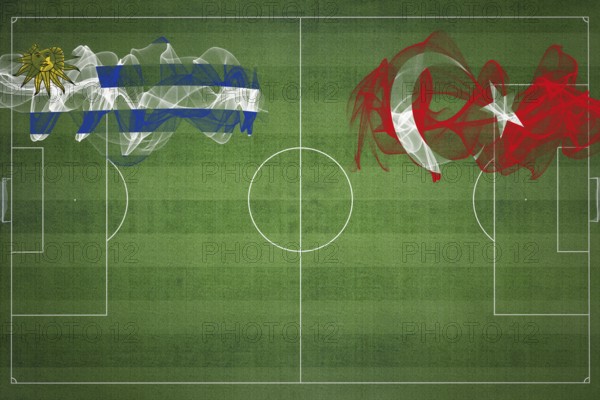 Uruguay vs Turkey Soccer Match, national colors, national flags, soccer field, football game, Competition concept, Copy space