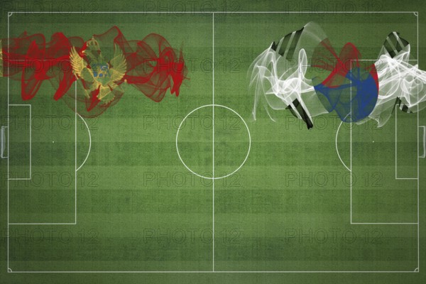 Montenegro vs South Korea Soccer Match, national colors, national flags, soccer field, football game, Competition concept, Copy space
