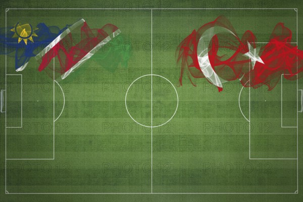 Namibia vs Turkey Soccer Match, national colors, national flags, soccer field, football game, Competition concept, Copy space