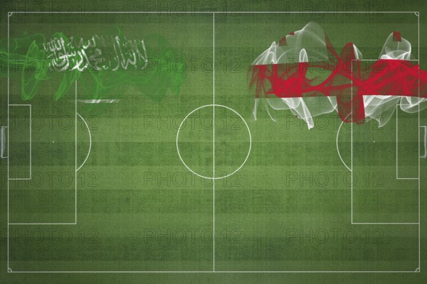 Saudi Arabia vs Georgia Soccer Match, national colors, national flags, soccer field, football game, Competition concept, Copy space