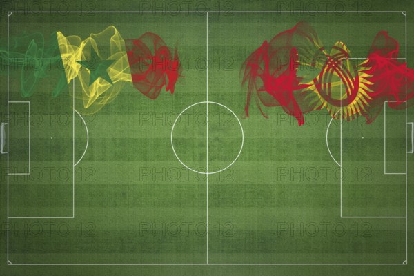Senegal vs Kyrgyzstan Soccer Match, national colors, national flags, soccer field, football game, Competition concept, Copy space