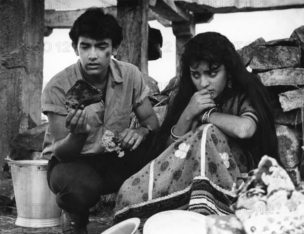 Indian hindi films actor and actress, juhi chawla and aamir khan, India, Asian, NOMR, Asia