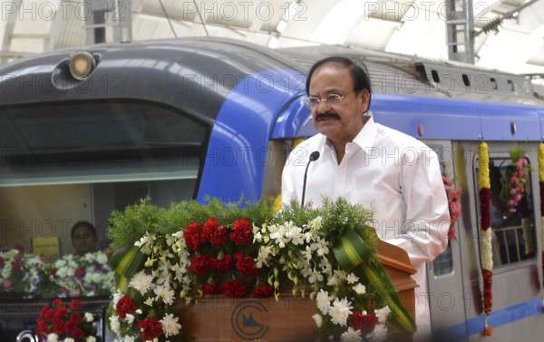 Union Minister for Urban Development, Venkaiah Naidu second stretch Metro Rail open for public in Chennai, India, Asia