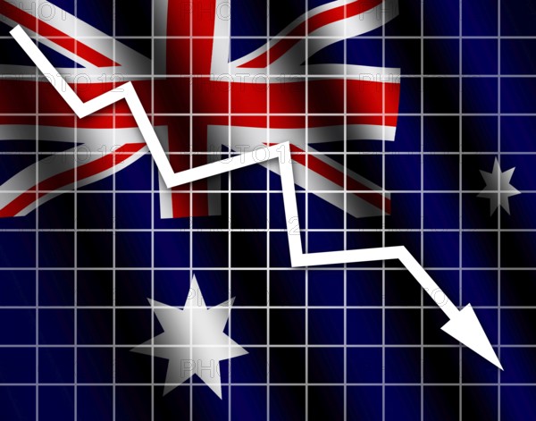 The Australian flag and arrow graph going down