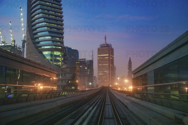 Dubai sunrise landscape (from the United Arab Emirates Dubai Metro). Shooting Location: Dubai