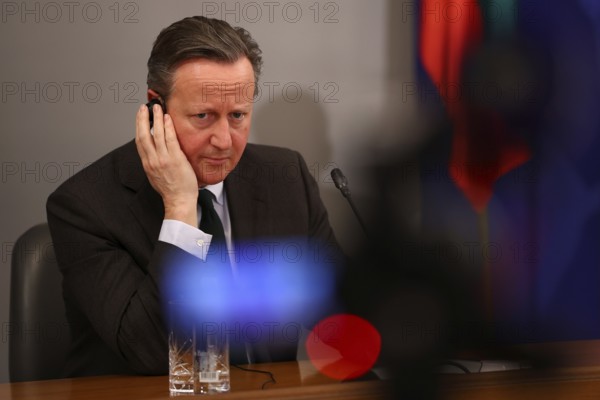 Sofia, Bulgaria - 14 February 2024: British Foreign Secretary David Cameron attends a press conference after his meeting with Bulgarian Prime Minister