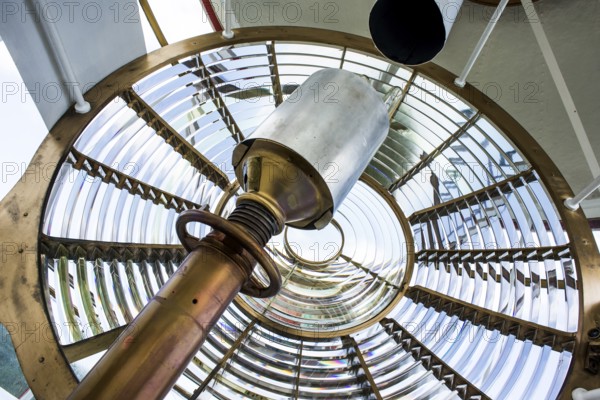 An inside view of the light of a lighthouse
