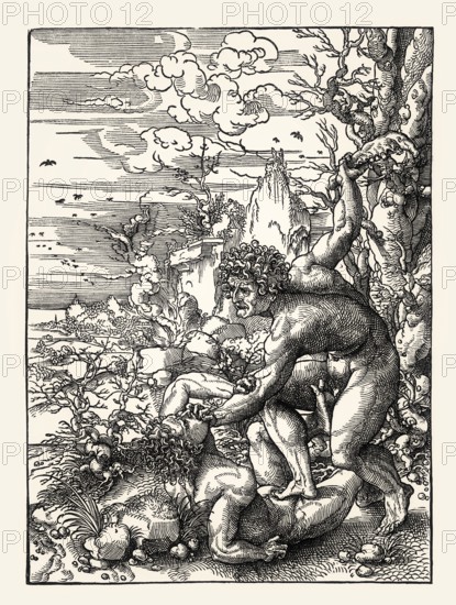 Cain slays Abel, by Jan Gossaert, 16th century, facsimile of the 19th century