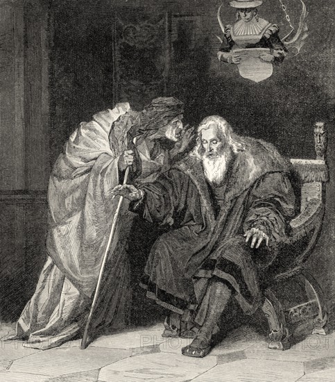 The personification of Care with blind Faust, Act V, Faust II, Johann Wolfgang von Goethe