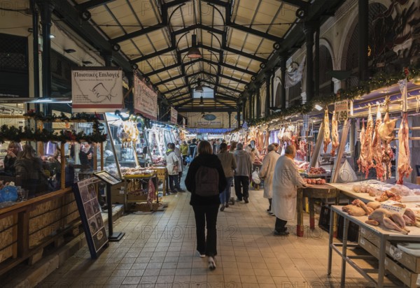 Athens Old Town, Attica, Greece, 12 28 2019 View over the central municipal Athens market hall, Europe