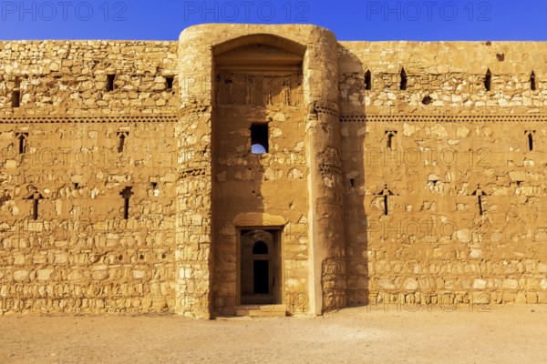 Entrance to desert castle Qasr Kharana, Al Kharaneh near Amman, Jordan. Built in 8th century, used as caravanserai