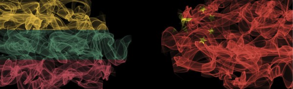Flags of Lithuania and China on Black background, Lithuania vs China Smoke Flags