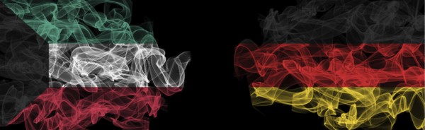 Flags of Kuwait and Germany on Black background, Kuwait vs Germany Smoke Flags