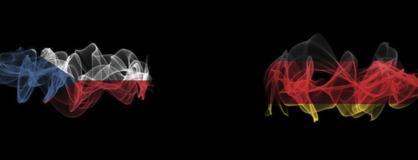Flags of Czech and Germany on Black background, Czech vs Germany Smoke Flags