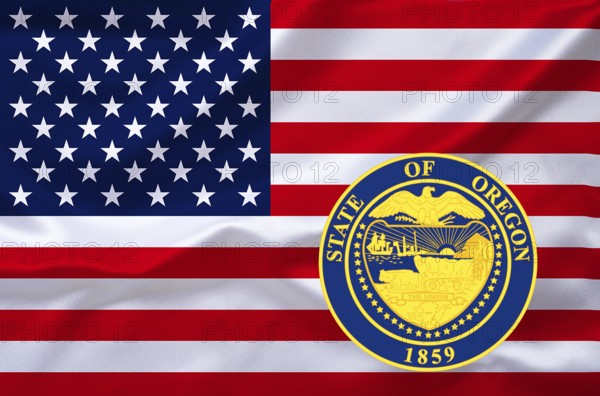 The flag of the USA with the coat of arms of Oregon, Studio