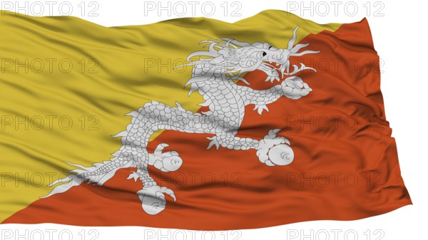 Isolated Bhutan Flag, Waving on White Background, High Resolution