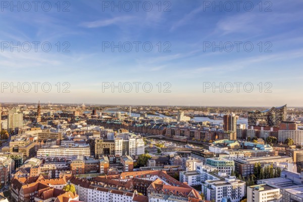 Aerial view of Hamburg with Speicherstadt and Elbphilharmonie