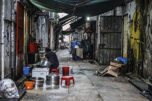 Back of the street of the city of Hong Kong. Shooting Location: Hong Kong Special Administrative Region