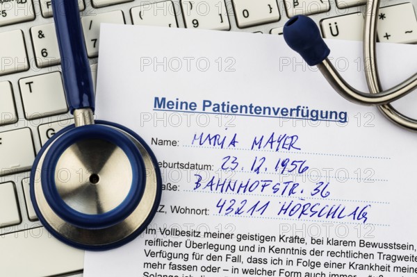 A living will in German. Instructions for the doctor or hospital in the event of a terminal illness. Austria