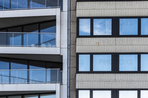 Ostend, West Flanders, Belgium 10 26 2019 Abstract view of the patterns of windows and balconies of a typical second residence apartement block