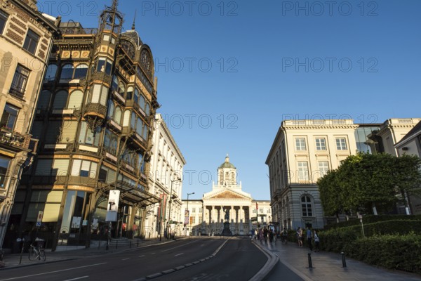 Mont des Arts district in summer with historical buildings and tourists, Brussels Old Town, Belgium, May 2017, Europe