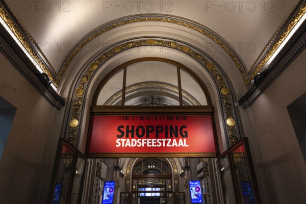 Antwerp, Flanders, Belgium, 12 28 2020 Entrance hall of the luxury indoor shopping mall, Europe