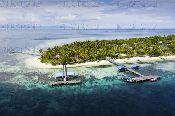 Aerial view of Arborek Island, Raja Ampat, West Papua, Indonesia, Asia