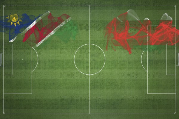 Namibia vs Oman Soccer Match, national colors, national flags, soccer field, football game, Competition concept, Copy space