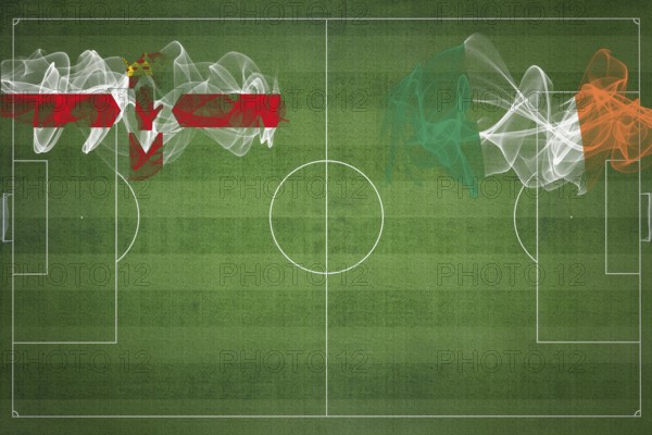 Northern Ireland vs Ireland Soccer Match, national colors, national flags, soccer field, football game, Competition concept, Copy space