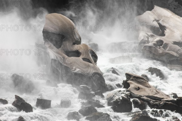 Snow and ice formations at the bottom of the American Bridal Veil falls visible from Niagara Falls, Ontario, Canada, North America