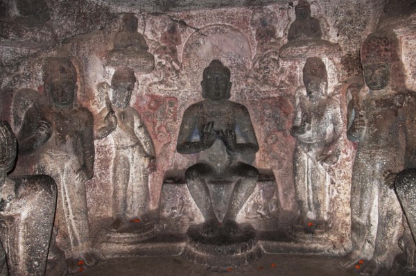 Sculpture, Buddhist Caves, Pandav Leni, Nashik, Maharashtra, India, Asia