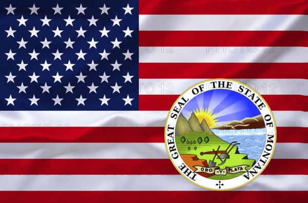 The flag of the USA and the coat of arms of Montana, Studio