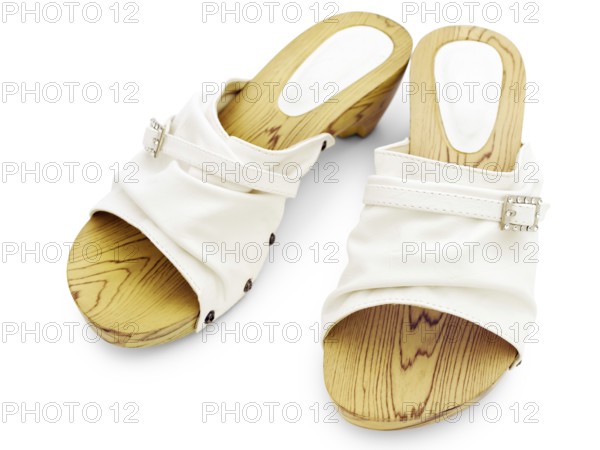 Woman's summer white shoes over white background