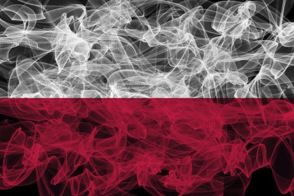 Poland Smoke Flag on Black Background, Poland flag