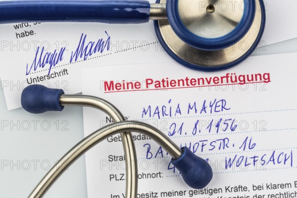 A living will in German. Instructions for the doctor or hospital in the event of a terminal illness