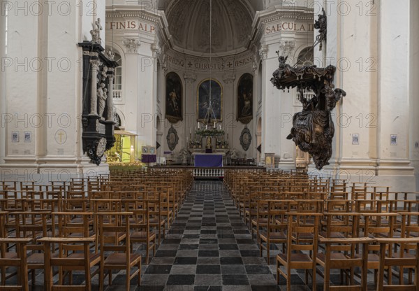 Brussels Old Town, Brussels Capital Region, Belgium, 12 12 2019 Symmetric interior design of the Minimes church, Europe