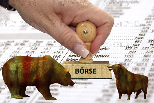 Bull and bear, symbolic figures of the stock market, Studio