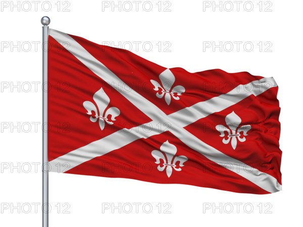 Mexican Federal District City Flag On Flagpole, Country Mexico, Isolated On White Background