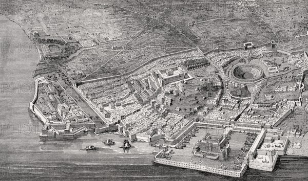 Reconstruction of the ancient city of Utica, North Africa, 2nd century