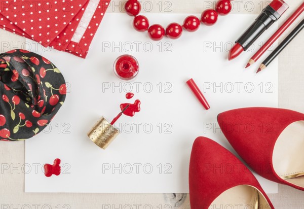 Still life of fashion woman. Feminine cosmetic background. Overhead of essentials fashion woman objects