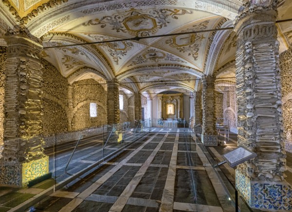 Evora, Portugal - 24 March, 2022: interior view of the Chapel of the Bones in San Francisco Church in Evora