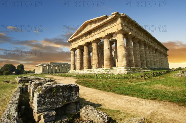 The ancient Doric Greek Temple of Hera of Paestum built in about 460-450 BC. Paestum archaeological site, Italy, Europe