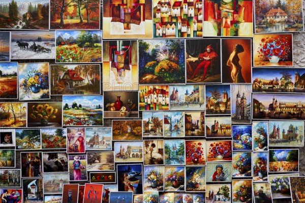 Wall full of oil paintings