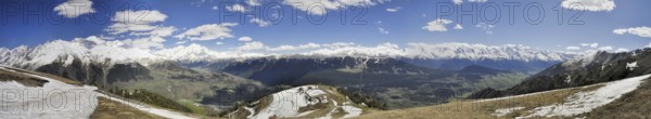 Scenic panorama of Caucasus mountains covered in snow, Svaneti, Georgia, Asia