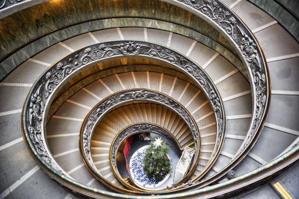 Bramante double helix staircase in Vatican Museums. Rome Italy