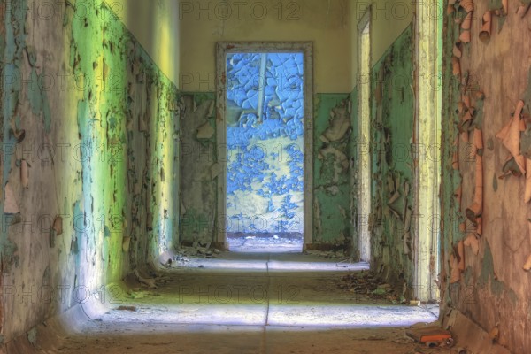 Colourful Hallway, Middle School #3, Lost Place, Prypyat, Chernobyl Exclusion Zone, Ukraine, Eastern Europe, Europe
