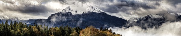 Autumn around the Watzmann in Berchtesgadener Land, Bavaria, Germany. Morning fog around the Watzmann in Berchtesgadener Land, Bavaria, Germany, Europe