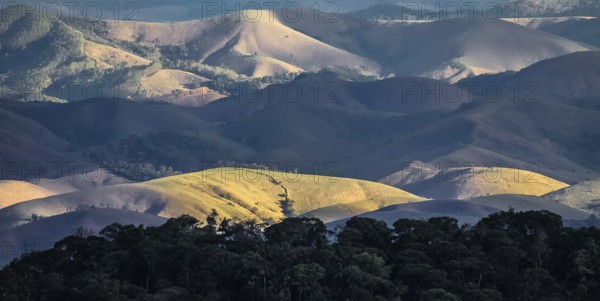 View of cleared Mata Atlantica mountains, Serra da Bocaina, Brazil, South America