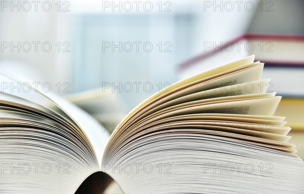 Books lying on the table in the public library