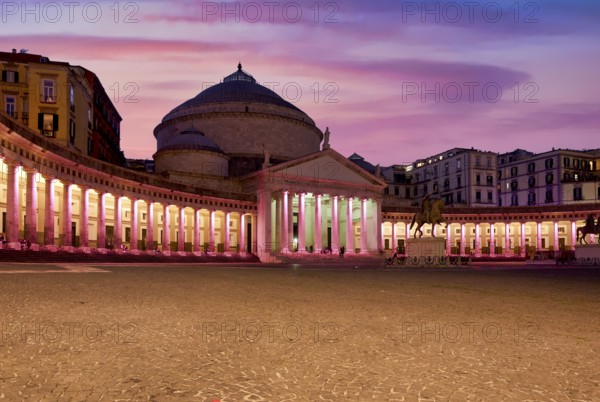 Naples Campania Italy. Basilica reale pontificia di San Francesco di Paola in Piazza Plebiscito at sunset